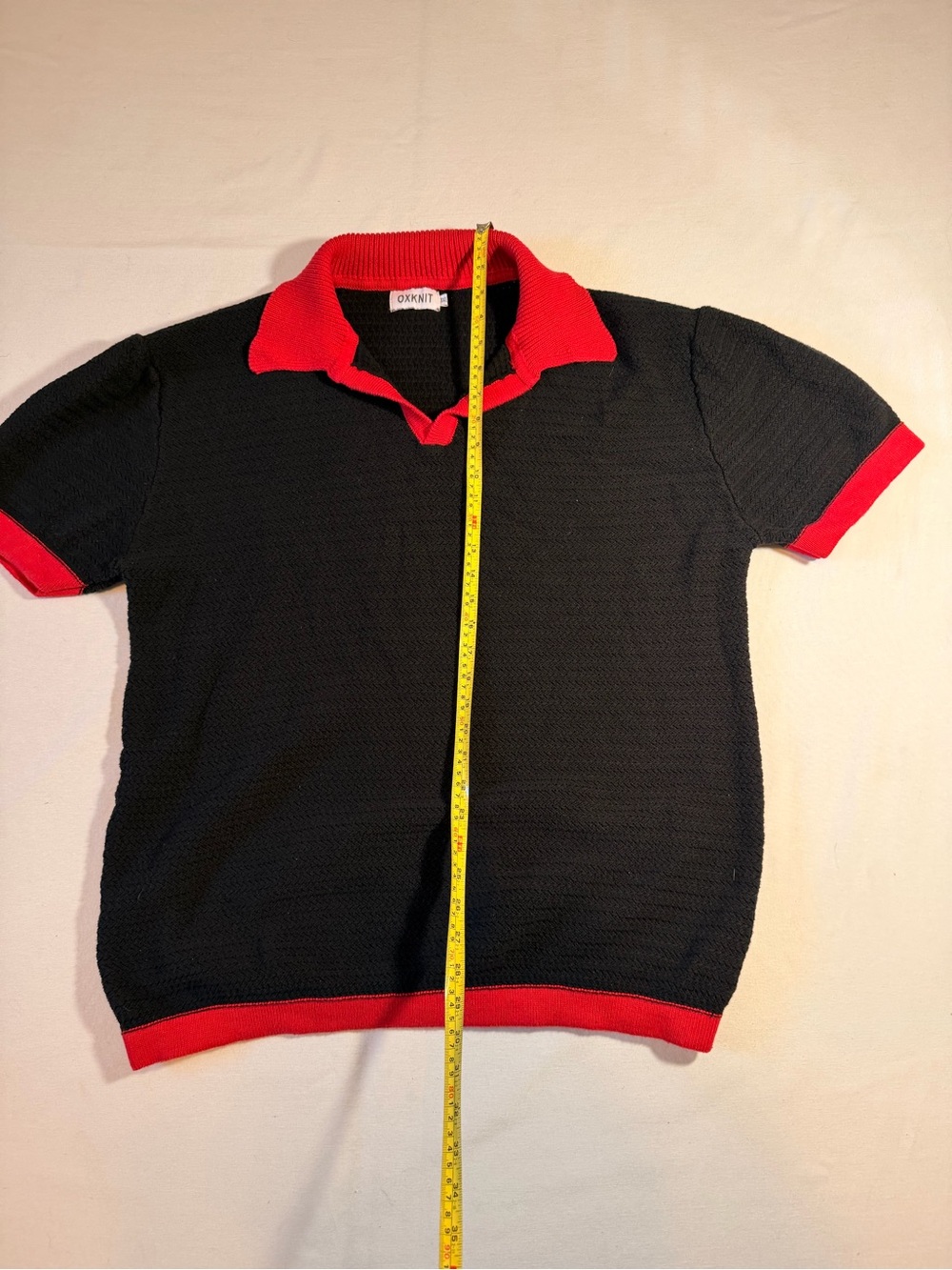 OXKNIT Men’s 70s Retro Knit Polo Black Red Contrast V-Neck Size 3XL - Picture 4 of 7